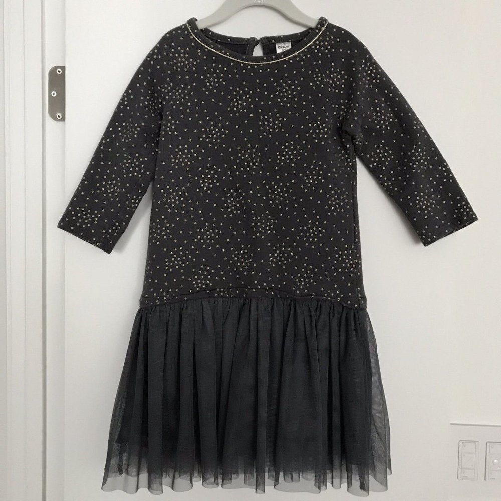 OshKosh B'Gosh Girl's Dress 6X Gray Gold Tulle Tutu Ballerina Formal Occassion